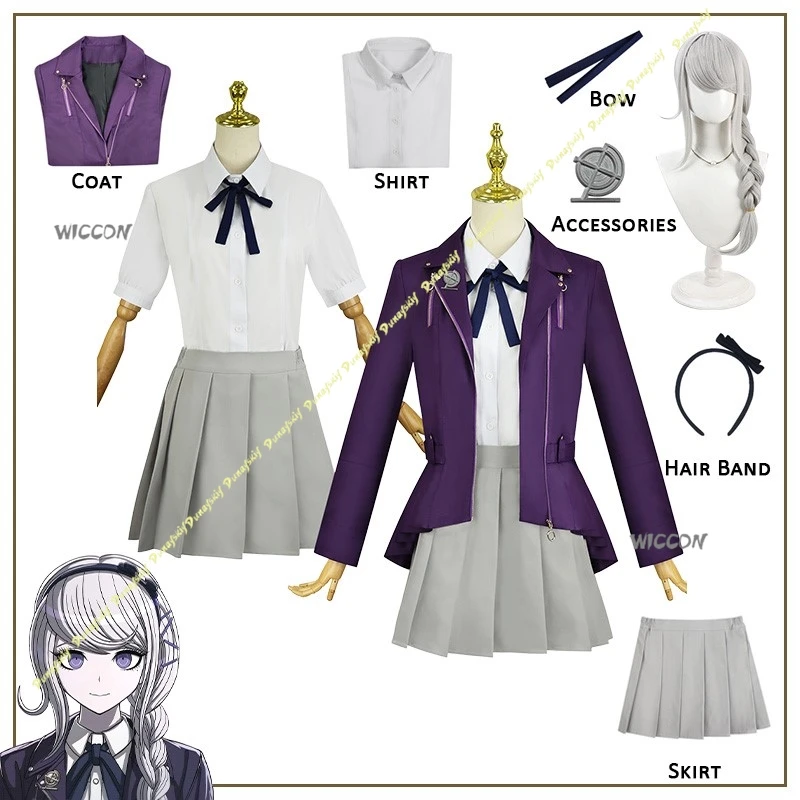 

Hundred Line Cosplay Costumes Wigs Kirifuji Nozom Kirifuji Nozom Woman Suit Purple School Uniform Shirt Bow Christmas Halloween