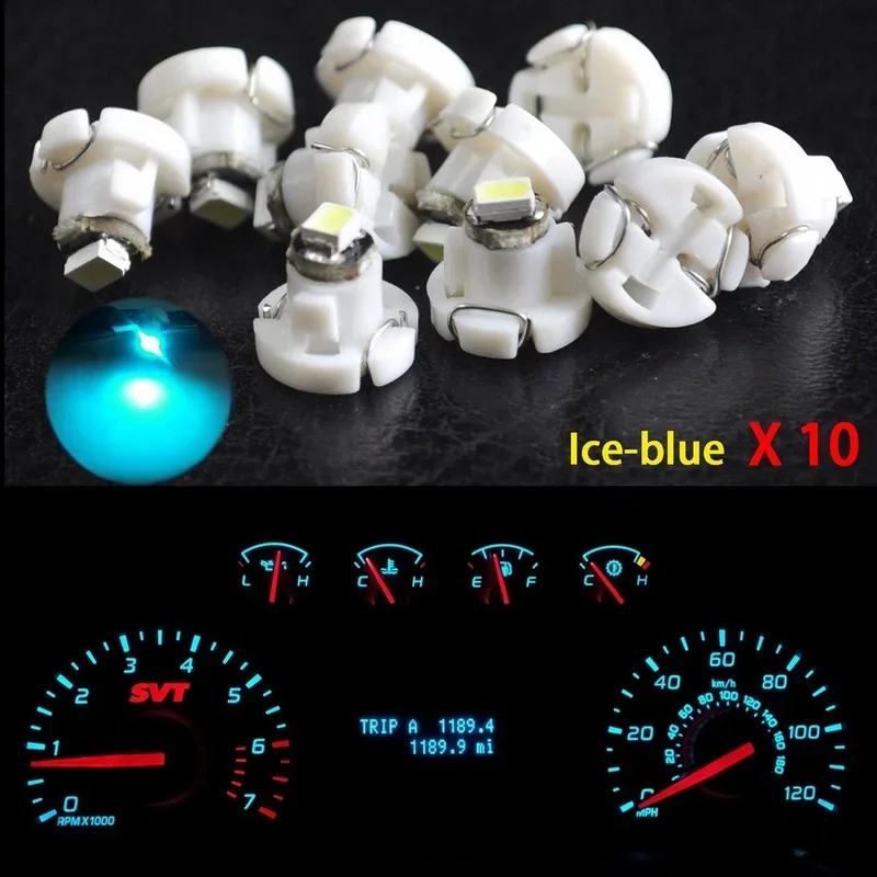 10pcs Ice Blue Neo Wedge T4.2 1SMD LED 12-14V DC Car Cluster Instrument Dash Dashboard Gauge Climate Light Bulbs Car Accessories