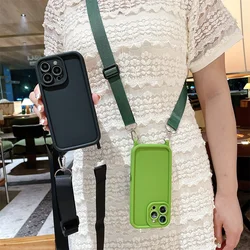 Crossbody Lanyard Soft Silicone Phone Case For iPhone Air 14 13 15 16 17 Pro Max 12 11 X XR XS 7 8 Plus SE 2020 Shockproof Cover