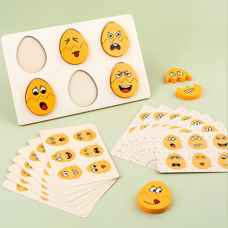 Expressões faciais ovos crianças brinquedos de madeira ovos de páscoa montessori brinquedo emoção quebra-cabeças educação precoce para jogo montessori