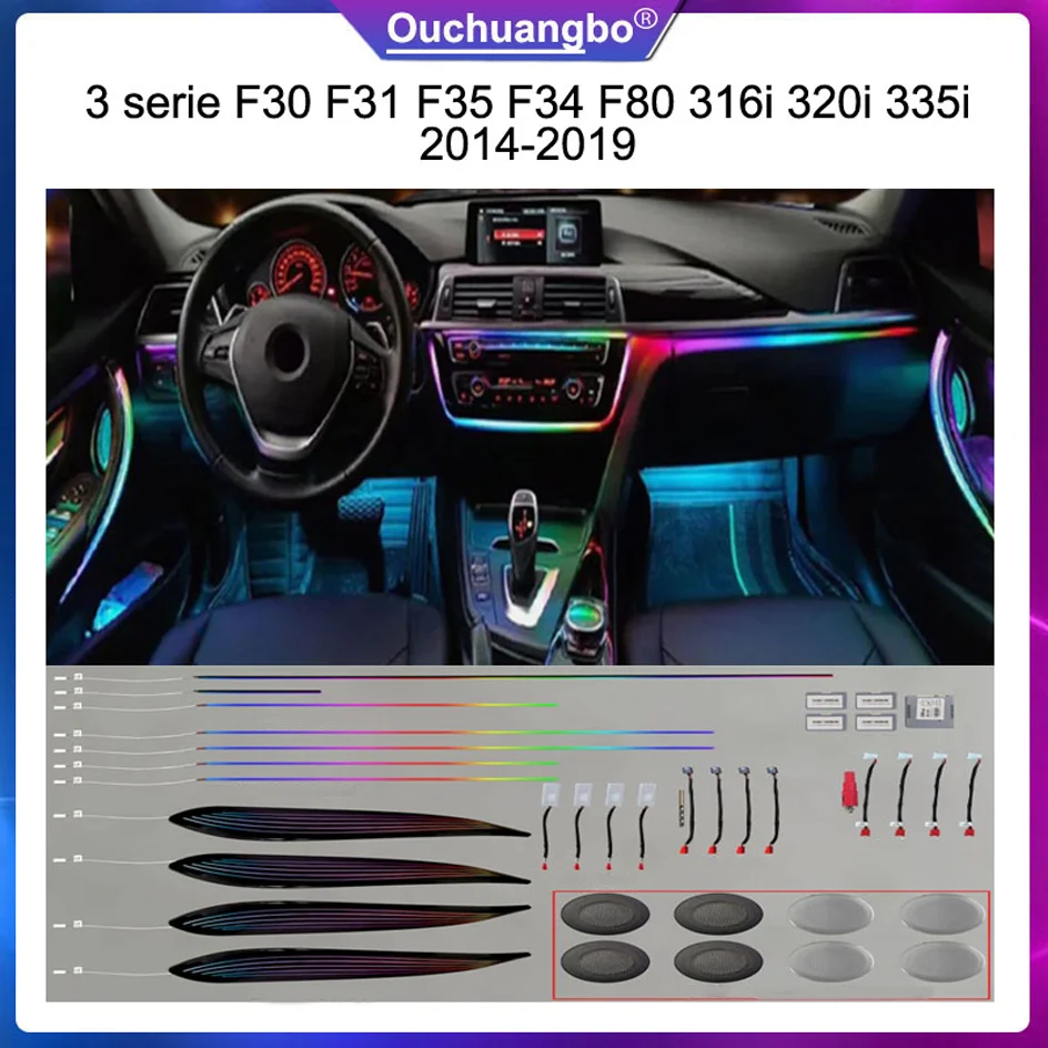 Ouchuangbo Umgebungslampe für 3er-Serie F30 F31 F35 F34 F80 316i 320i 335i LED-Innenraum Neon-Stimmungsbeleuchtung Autodekoration 256 Farben