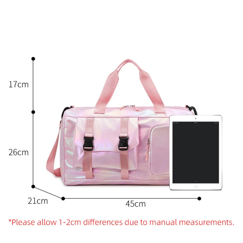 Female Travel Bags Women Tote Bag Glossy Gym Fitness Training Handbag Wet Dry Separation Sports Shoulder Bag with Shoe Pockets