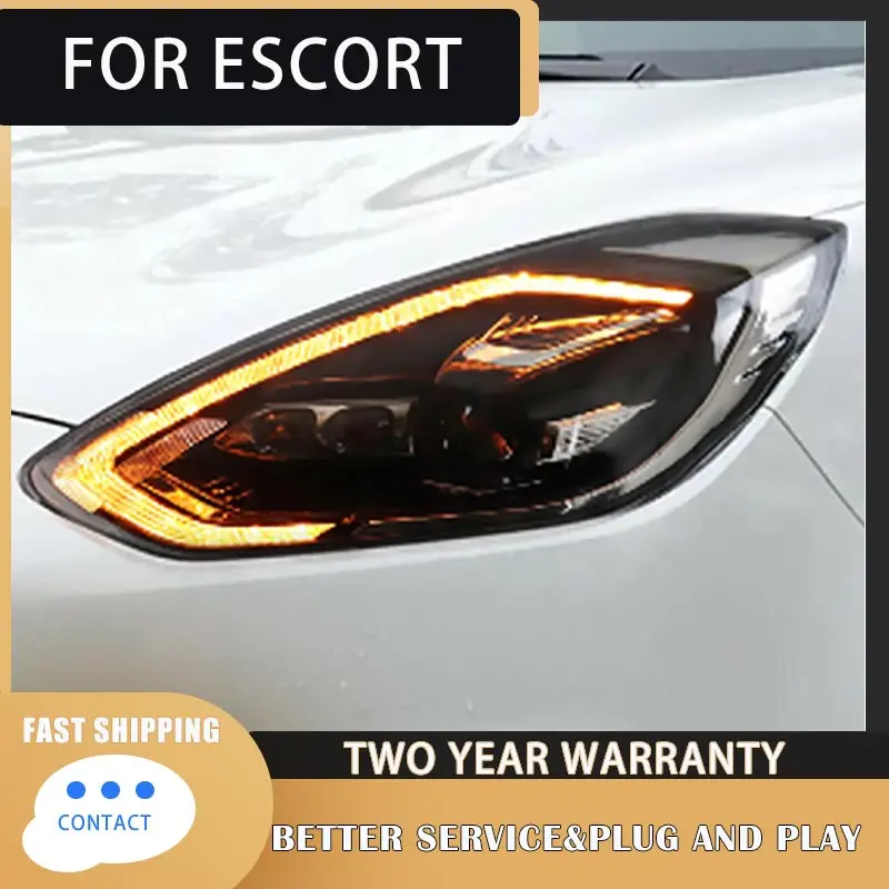 Car For 2019 Ford Escort Headlight Assembly Modified LED Daytime Running Light LED Streamer Steering Xenon Headlights Assembl