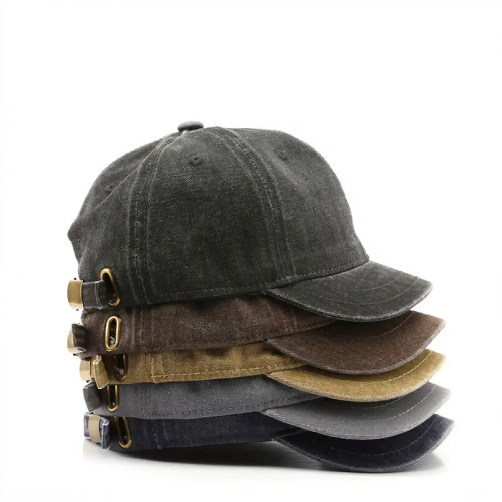 Washed Cotton Short Brim Baseball Hat Unisex Retro Style Cap Adjustable Soft Top Sunshade Outdoor Sports Streetwear Cap