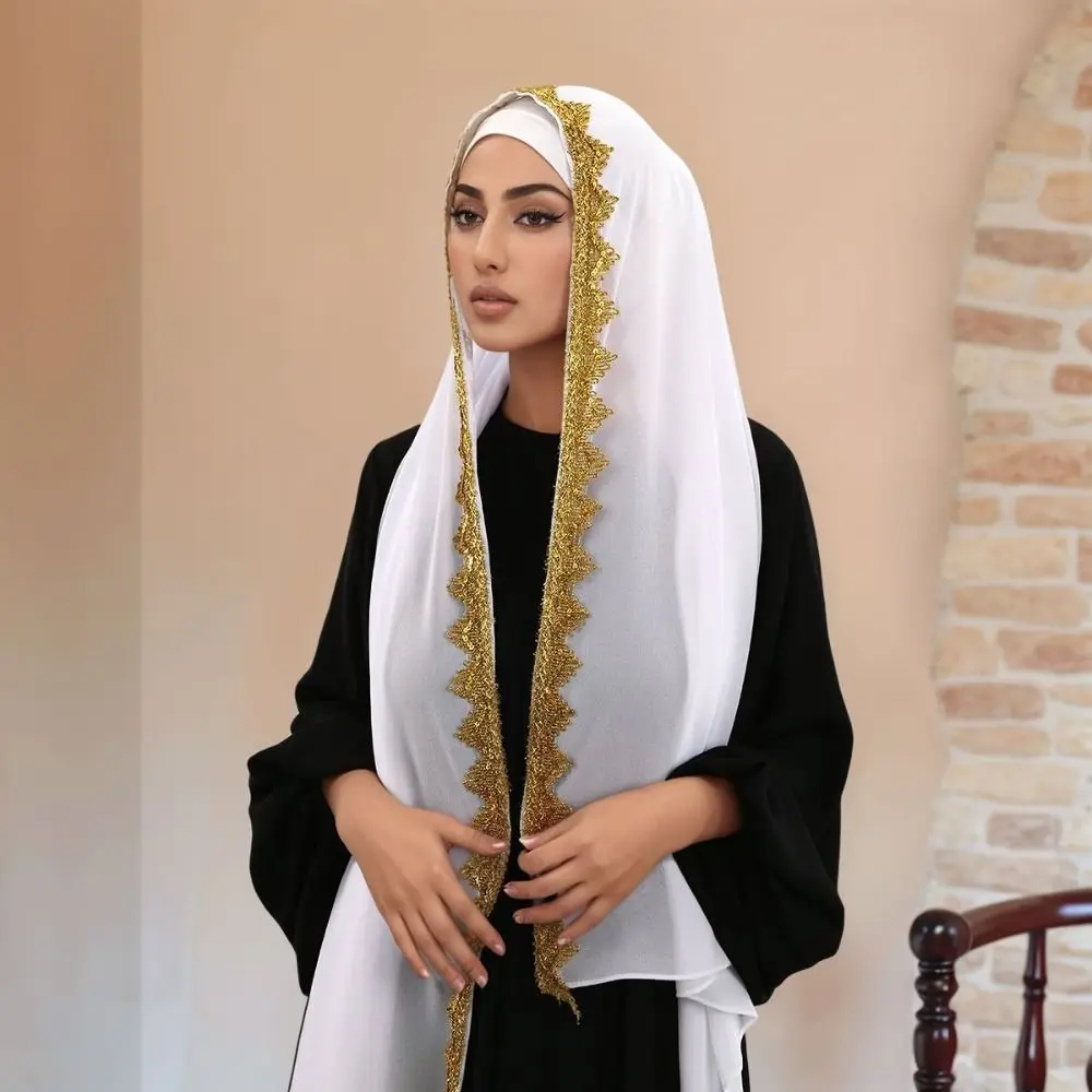 

Модный шелковый шифоновый хиджаб-шарф с золотыми блестками и пайетками, тонкая исламская накидка-тюрбан для пляжа