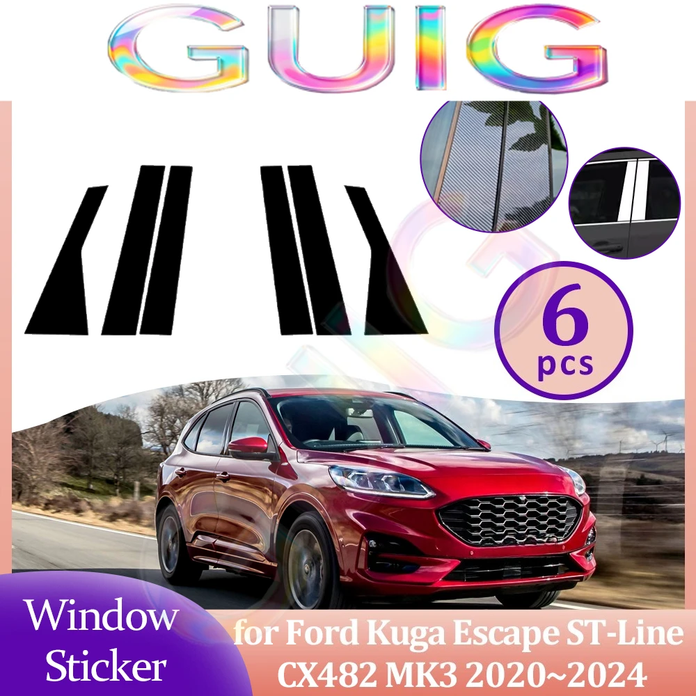 Car Door Window Pillar Sticker for Ford Kuga Escape ST-Line CX482 MK3 2020~2024 Posts Trim Covers Carbon Fiber Decal Accessories