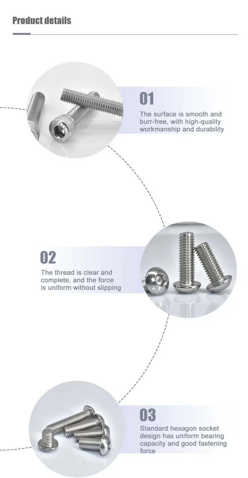 5–55 Stück 304 runde Edelstahl ISO7380 Innensechskantschraube DIN912 Sechskant-Innensechskantschraube M2 M2,5 M3 M4 M5 M6 M8 L = 4–55 mm – Detail 3