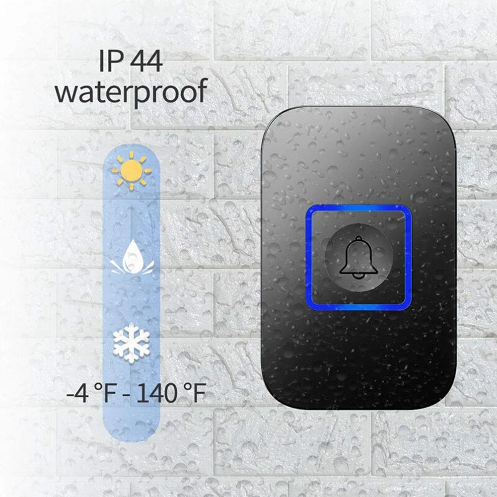 A02M-Wireless Doorbell Waterproof 300Meters Range/LED Light/Home Cordless Door Bell With 1 Receiver Adjustable Volume UK Plug