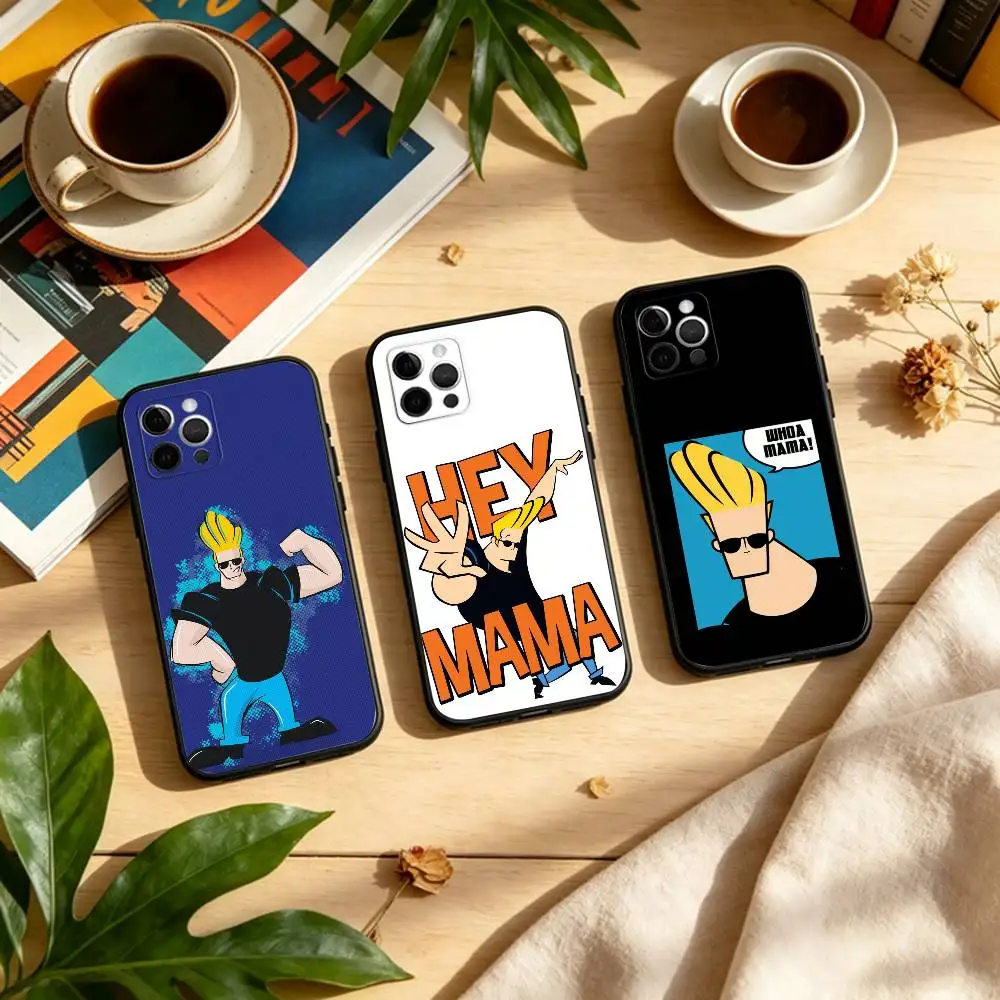 J-Johnny B-Bravo anime  Phone Case For iPhone 17,16,15,14,13,12,11 Plus,Pro Max,Soft Silicone Black Cover