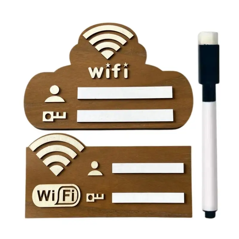 Panneau adhésif en bois avec mot de passe Wi-Fi pour les invités, tableau réseau sans fil, stylo marqueur, effaçable, réutilisable, décoration murale
