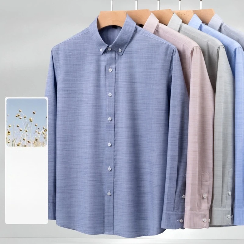 Men's Long - Sleeve Shirt Solid Color Linen Slub Cotton Lyocell Blend Breathable Skin Care Formal & Casual Shirts