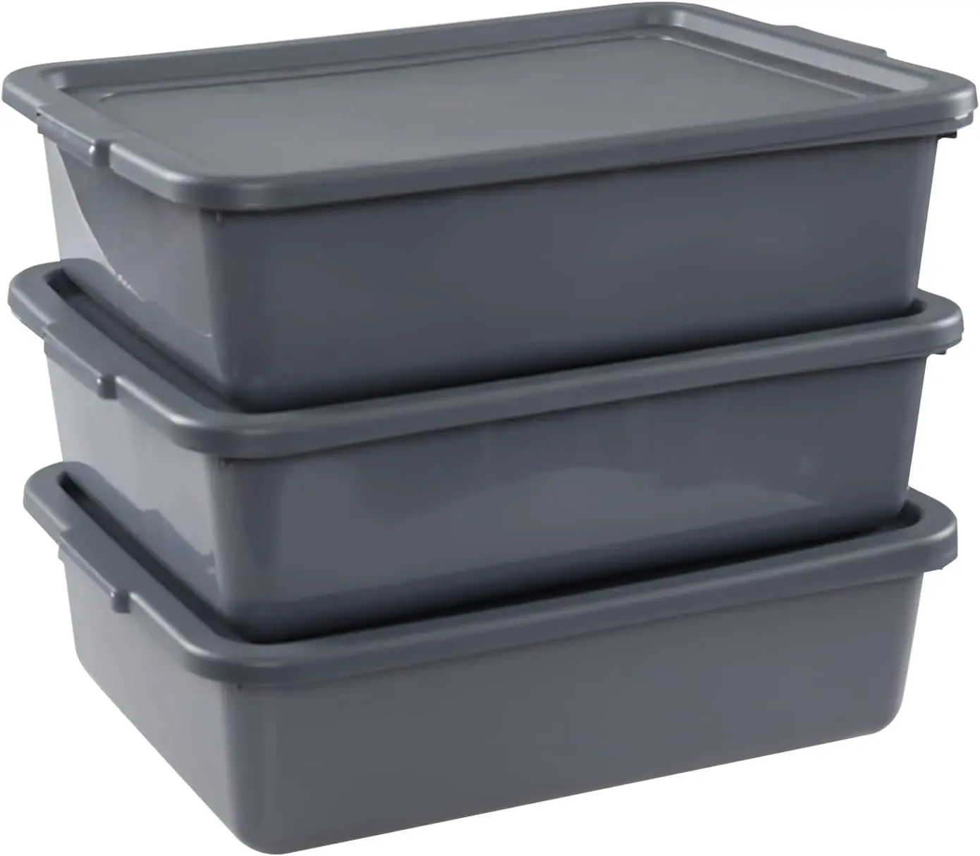 

13L Plastic Tote Box Set with Lid, Gray Bus Tubs, Durable Storage Containers