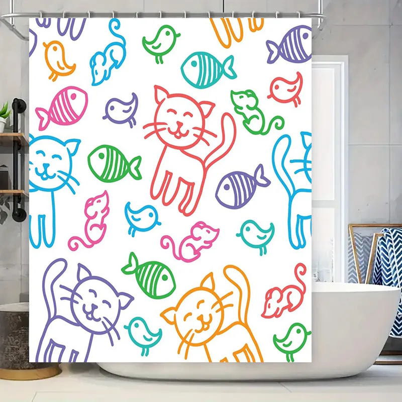 

Красочные кошки, рыбы, птицы, набор занавесок для душа для декора ванной комнаты, водонепроницаемый коврик для ванной, держатель для салфеток в комплекте