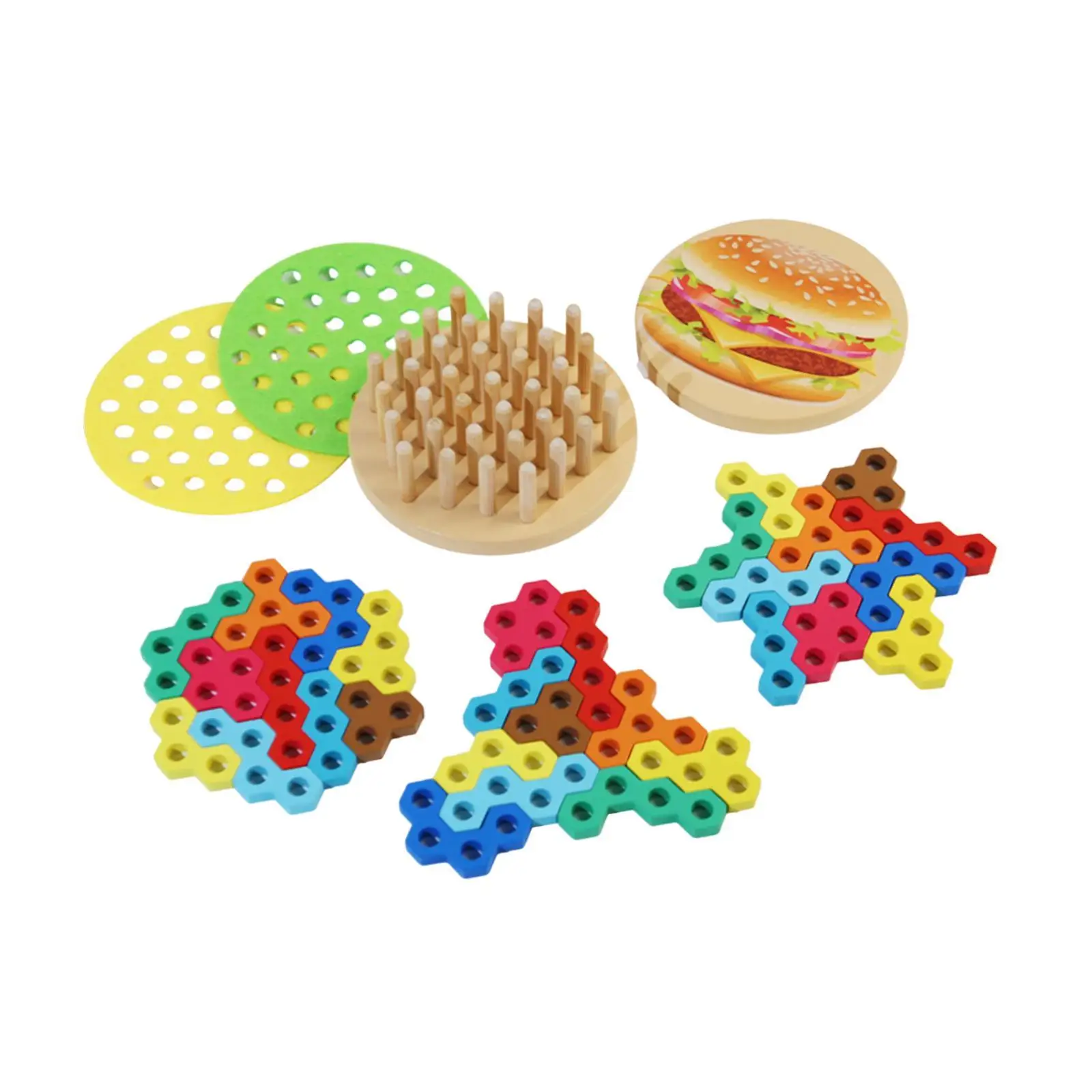 Children Wooden Puzzle Toy Burger Stacking Game for Ages 3 4 5 Year Old Kids