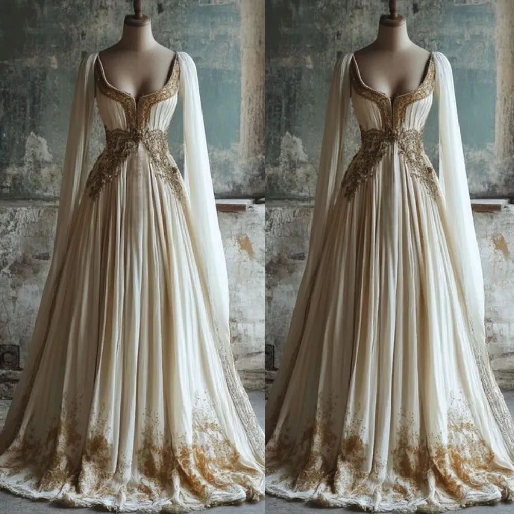 ビクトリア朝のヴィンテージロングウェディングドレスケープ A ラインレースアップリケブライダルドレスカスタマイズ Vestidos デ ノビア