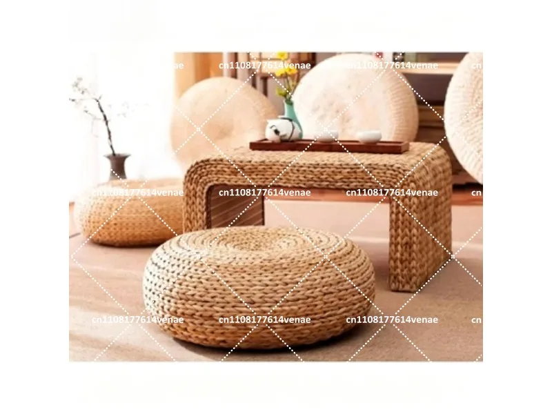 Woven Grass Floor Cushion, Japanese Tatami Round Mat for Meditation, Rattan Kneeling Pad for Yoga