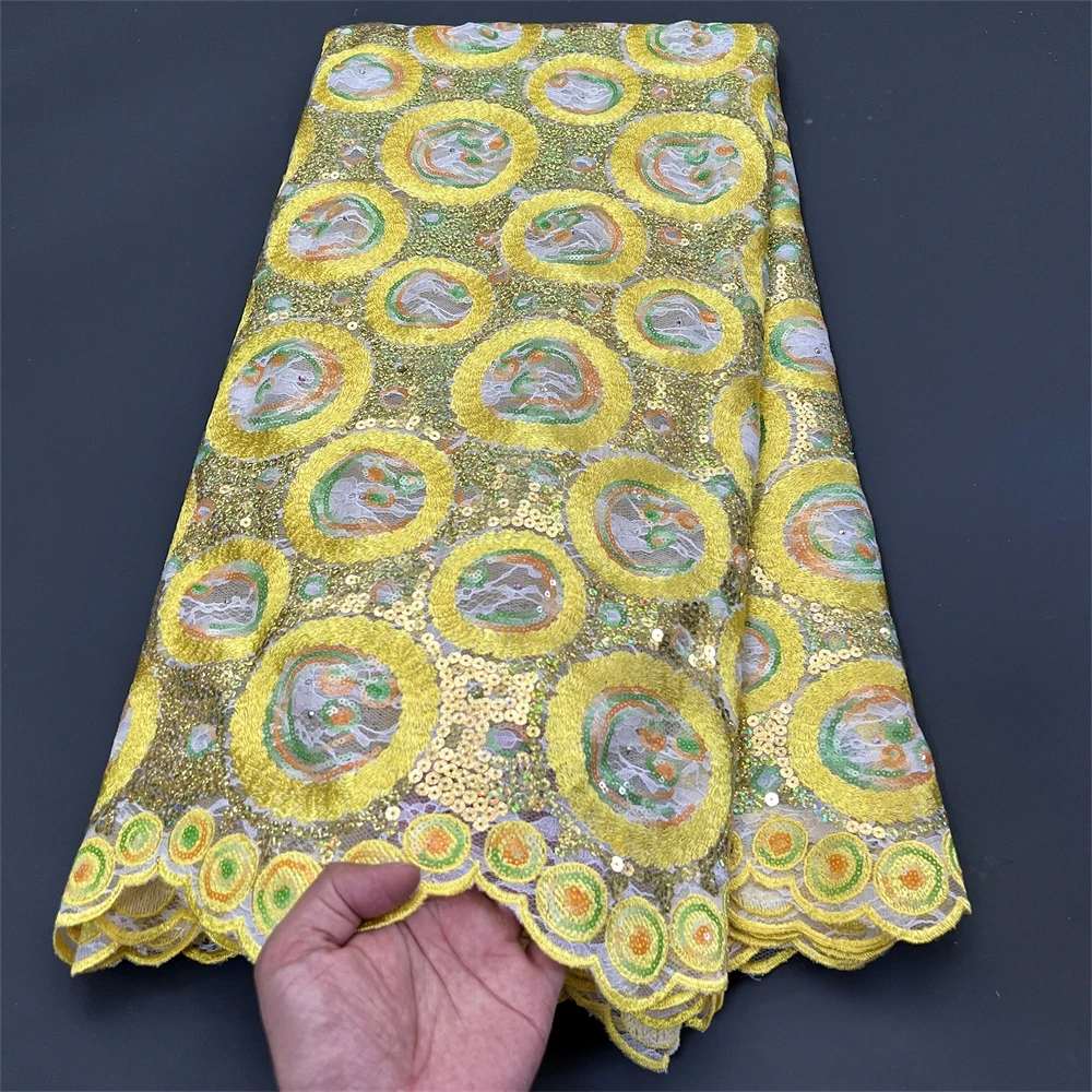 

African Lace Fabric Per Meter,5 Yards Gold Mesh Tulle Fabric With Sequin, Vintage Fabrics For Flothing Quilting Supplies