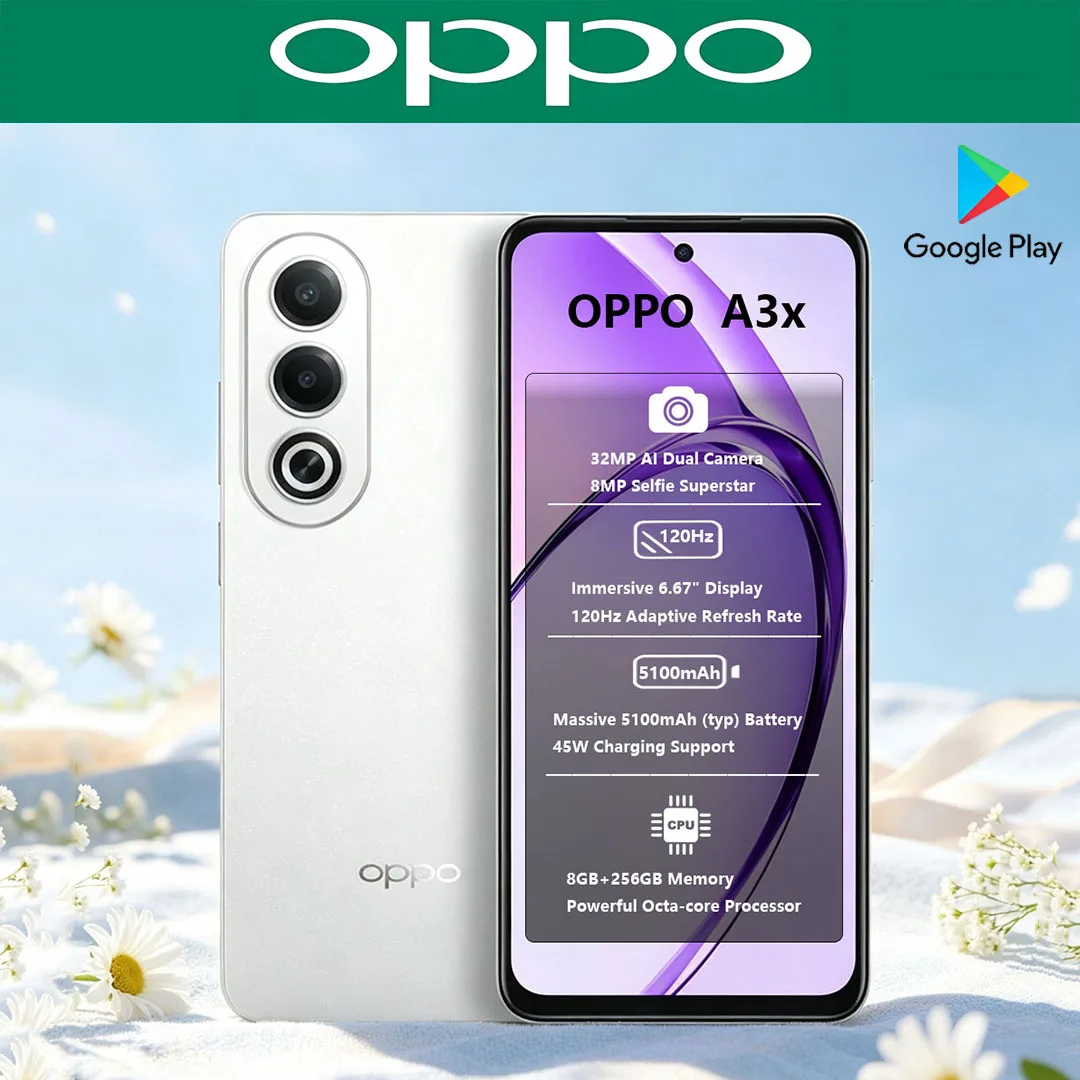 OPPO A3x New 5G Dual-SIM Cellphone 32MP Camera Phone 5100mAh Battery 45W Charging 6.67 Inches Display Smartphone 8+256GB Memory