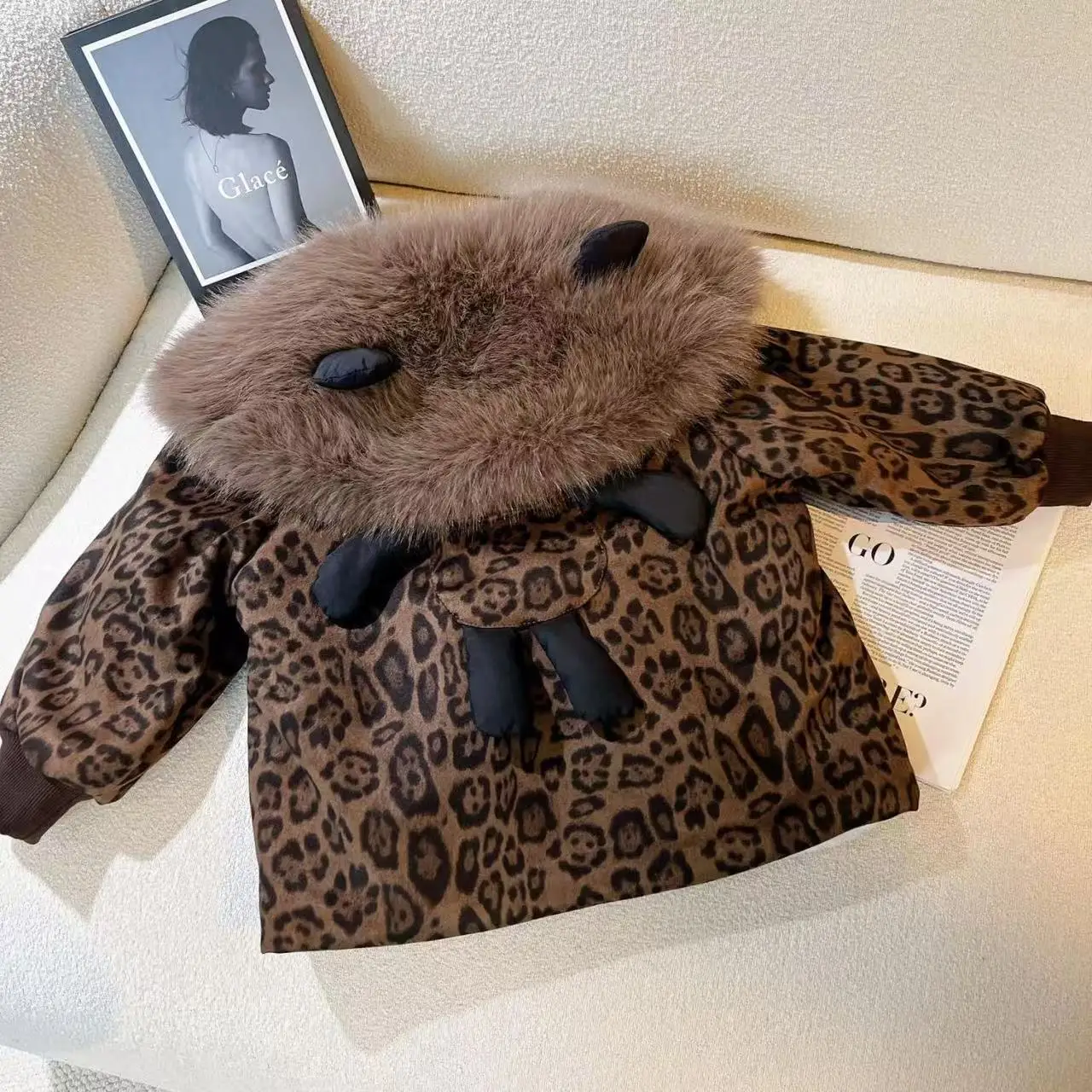 

Girls' Autumn and Winter Coat Children's New Korean Style Leopard Print Warm Top Girl Baby Fashion Jacket for Outdoor Wear