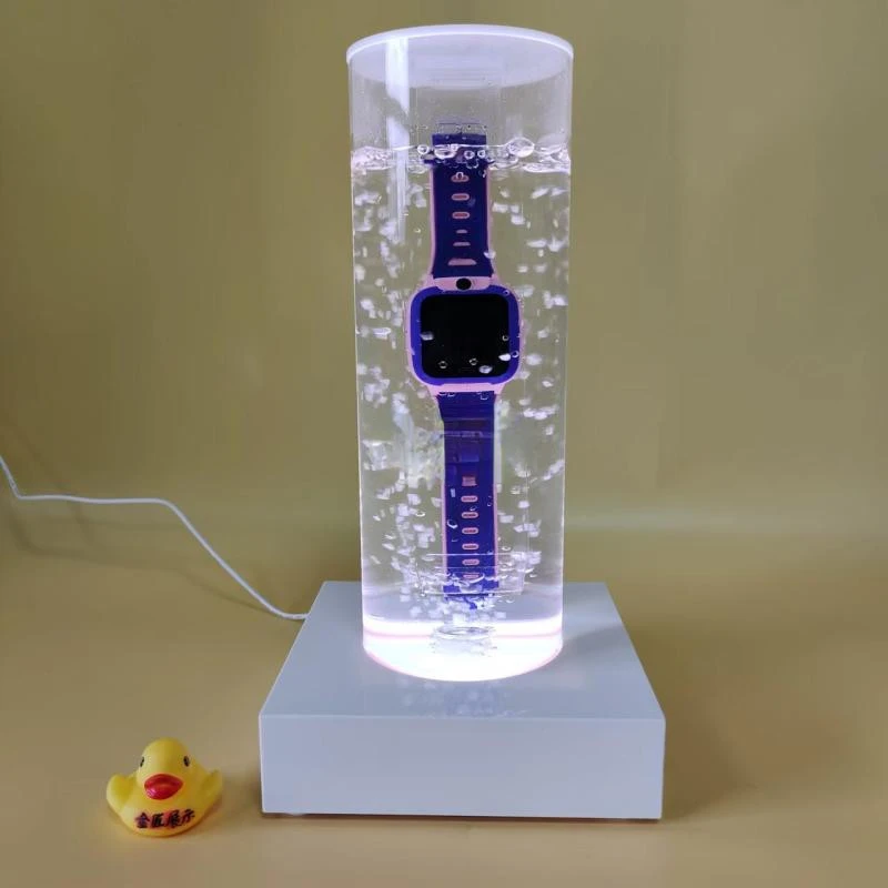 Watch Waterproof Display Stand with LED White Light Bubble Water Demonstration Props Waterproof Acrylic Display Stand