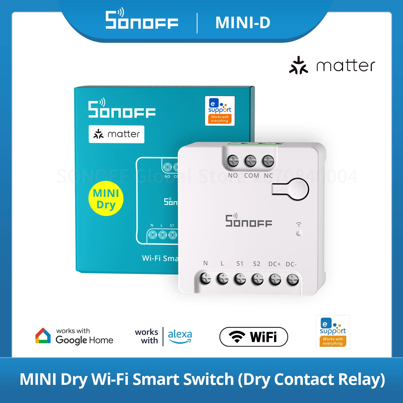 SONOFF MINI-D MINI Dry Wi-Fi Matter Smart Switch Smart Dry Contact Relay DC Low Power Motors for Garage Doors Boilers via Alexa