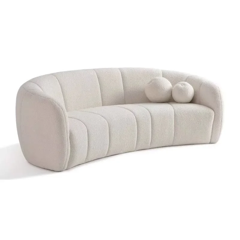

Curved fabric lamb wool three-person sofa