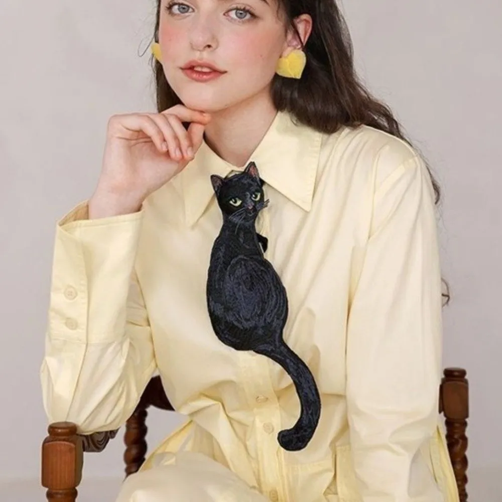 Color Contrast Black Cat Series Tie Asymmetrical Design Playful Fish French Vintage Bow Tie Funny Bohemian Style
