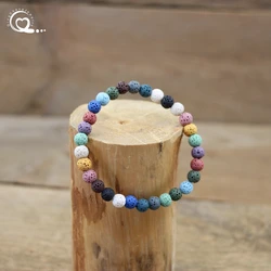 Colourful Volcanic Rock Round Beaded Bracelets 6-10mm Natural Lava Stone Handmade Elastic Wristband Bangles Women Jewelry QC2089