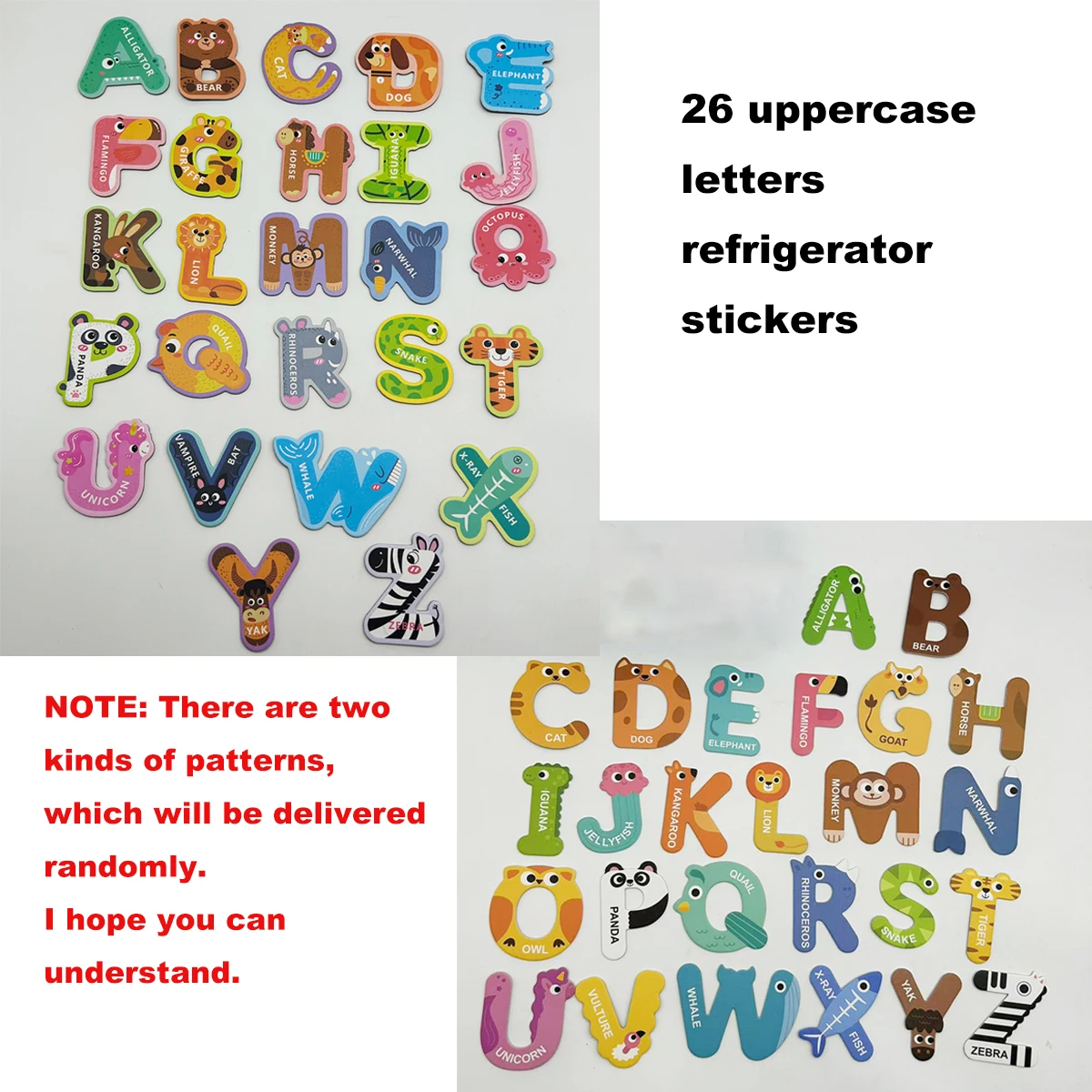 Letters Magnets With Animal Pattern,ABC Magnetic 26 Letters Educational Toy for Kids,Preschool Learning Spelling,Fridge Stickers