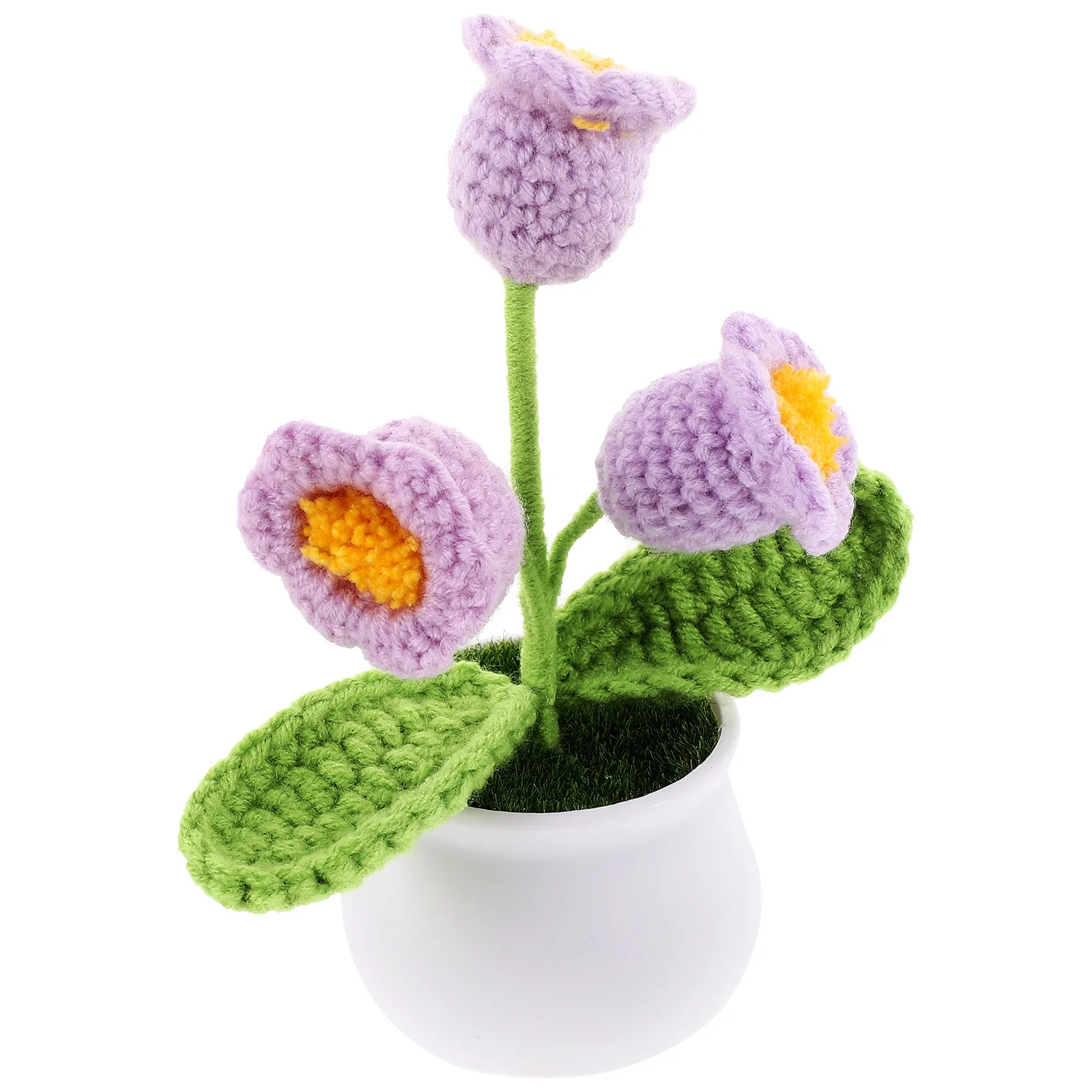 

Artificial Crochet Convallaria Flower Knitted Potted Flower Realistic Tabletop Decor for Home Office Bedroom Living Room