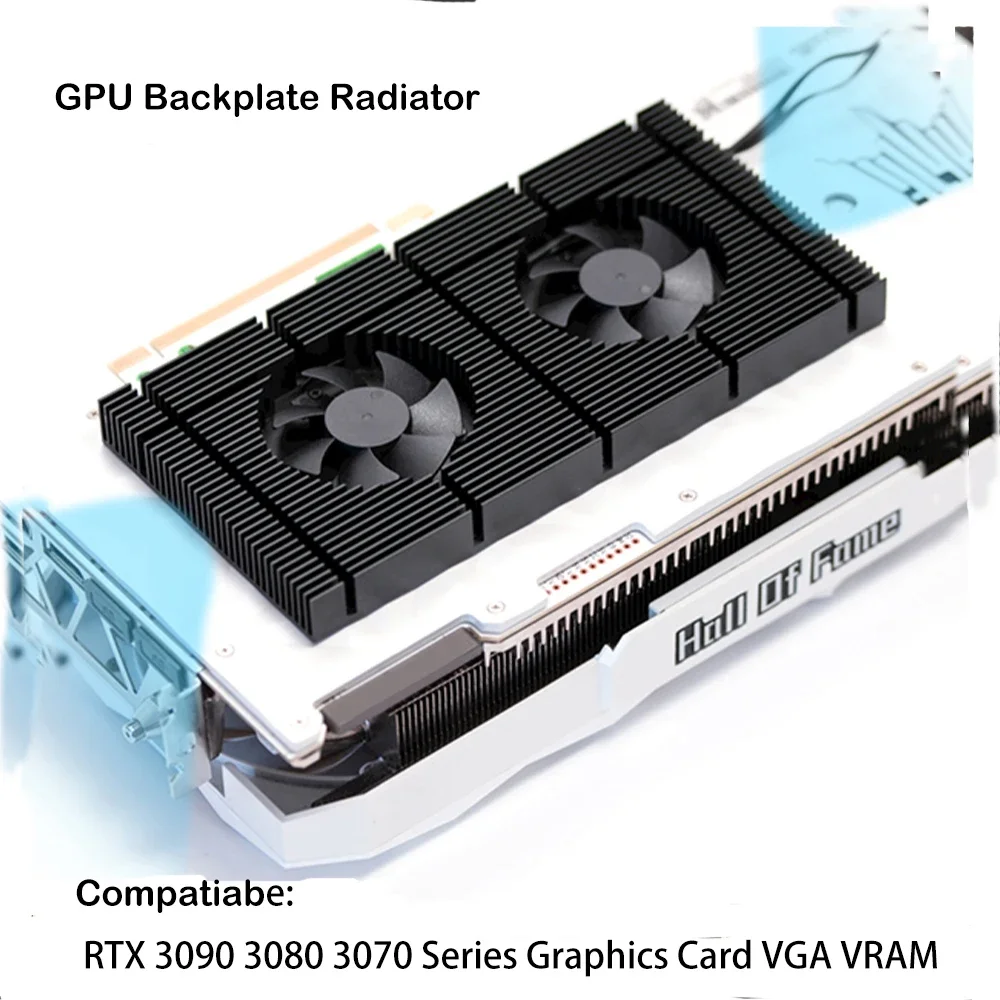 GPU Backplate Memory Radiator For RTX 3090 3080 3070 Series Graphics Card VGA VRAM, Aluminum Panel + Dual PWM Fan Cooling Cooler