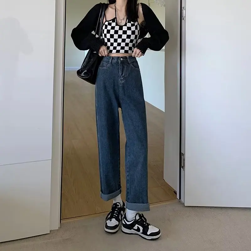 

Korean Style Jeans Women's New Niche Loose Jeans with Wide Legs for Casual Straight High-Waisted Trousers Pants