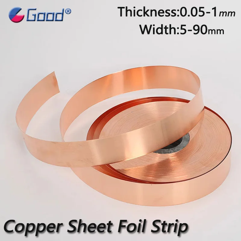 99.9% Pure Copper Metal Sheet Foil Strip Red Coppers Strip Thickness 0.05mm-1mm Width 5mm-90mm