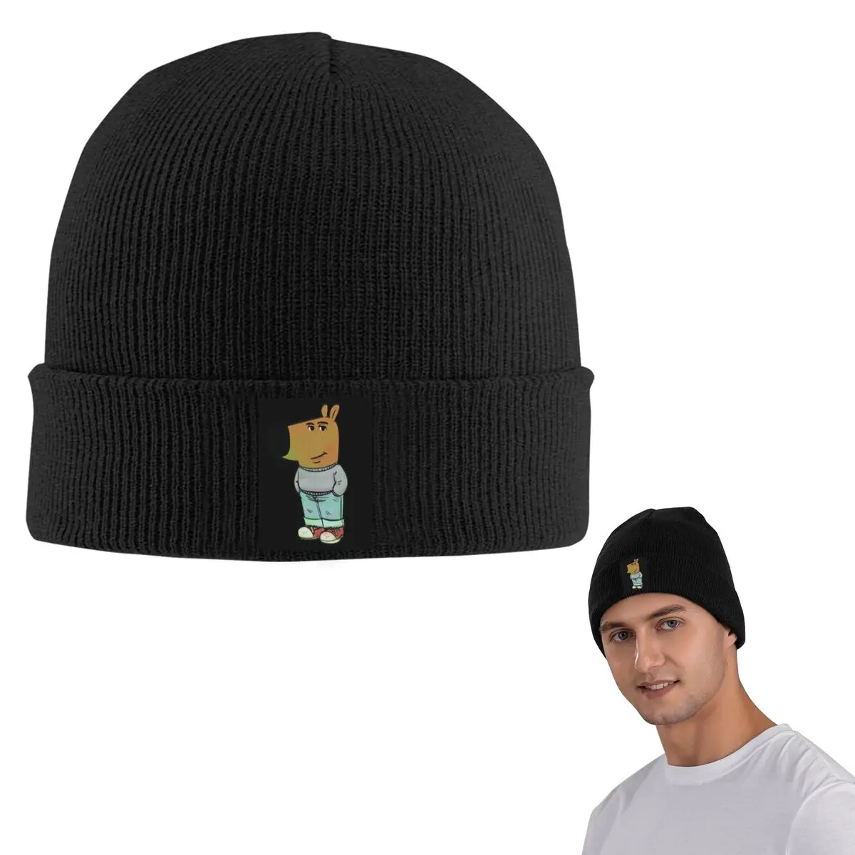 

Теплая вязаная шапка Chill Guy, модная шапка с капюшоном, осенне-зимние уличные шапки, шапки для взрослых унисекс