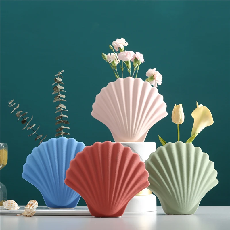 

Creative Shell Shape Decorative Vase For Flowers Modern Home Decoration Handmade Art Collectibles Ceramic Vase Filler