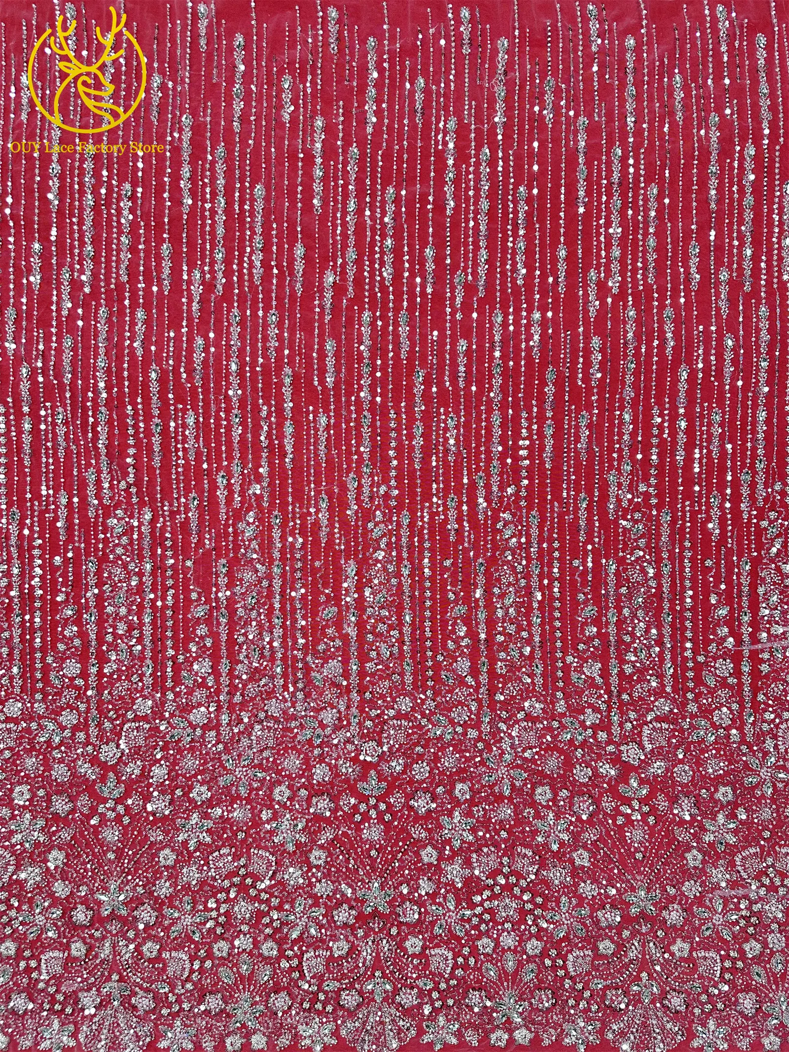 2026 Luxuriöser französischer Mesh-Spitzenstoff mit Perlen und Steinen, marineblau, afrikanischer nigerianischer Edelstein-Pailletten-Spitzenstoff zum Nähen von Hochzeitskleidern – Detail 10