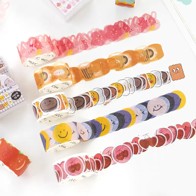 100pcs/lot Cute Cherry Bread Washi Tape Stickers Kawaii Decorative Flower Masking Tape Scrapbooking Sticker Japanese Stationery