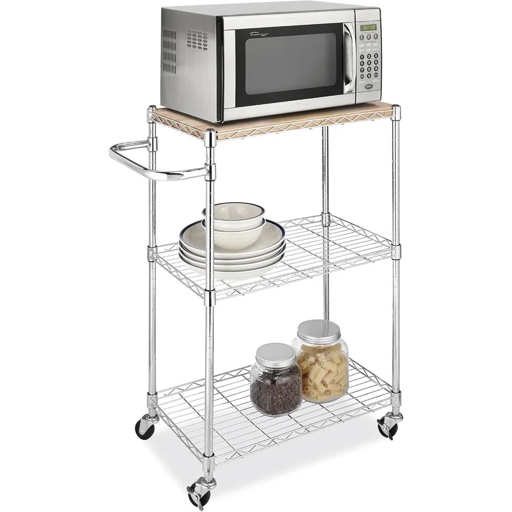 عربة مطبخ قابلة للتعديل مع لوح تقطيع خشبي وعجلات من الكروم ومجموعة خالية من الأدوات للمساحات الصغيرة #4