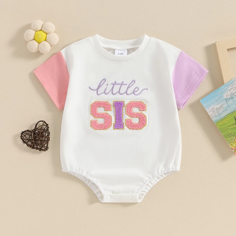 

Little Brother Sister Matching Clothes Little Bro Sis Embroidery Romper T Shirt Top Newborn Summer Family Outfit