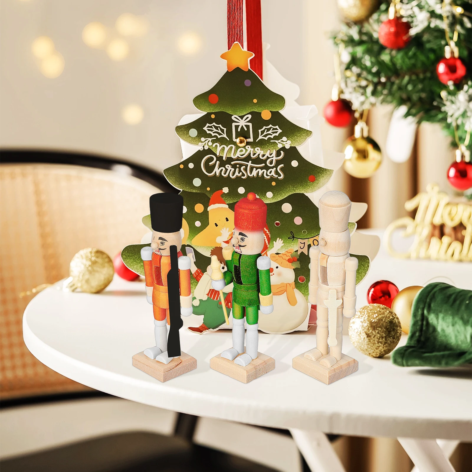 

6pcs 12cm Wooden Nutcracker Puppet White Embryo DIY Christmas Decor Kids Toys Safe Eco Friendly Solid Wood Craft Gifts Mini