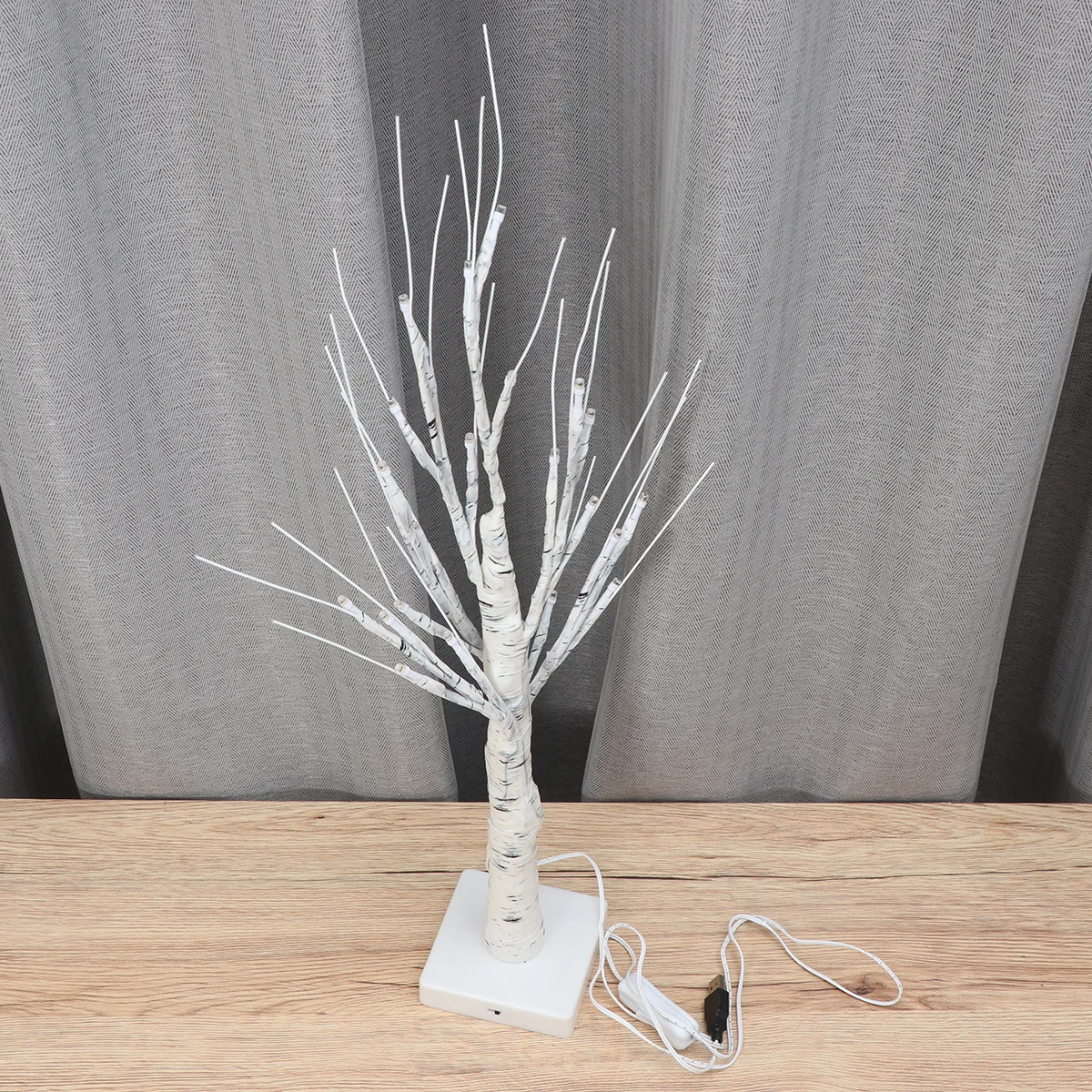 24 leds bétula branca decorativa cabeceira usb árvore lâmpada de poupança energia luz da noite para o quarto sala estar escritório árvore luz