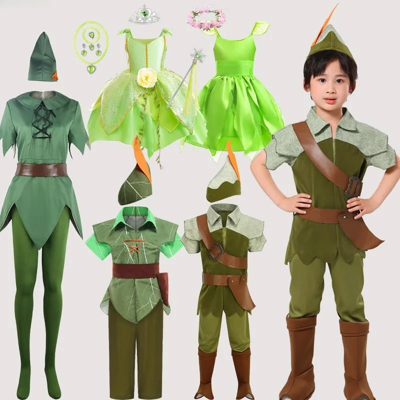 Little Boy Halloween Performance Costume Green Fairy Peter Pan Party Set Straight Hair Peter Pan Children's Party Outfit