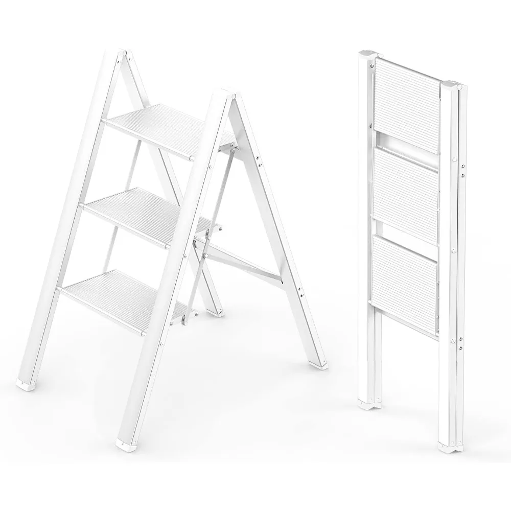 3 Step Ladder, Foldable Aluminum Lightweight Ease of Folding, Portable, 300lbs Capacity, Step Ladders