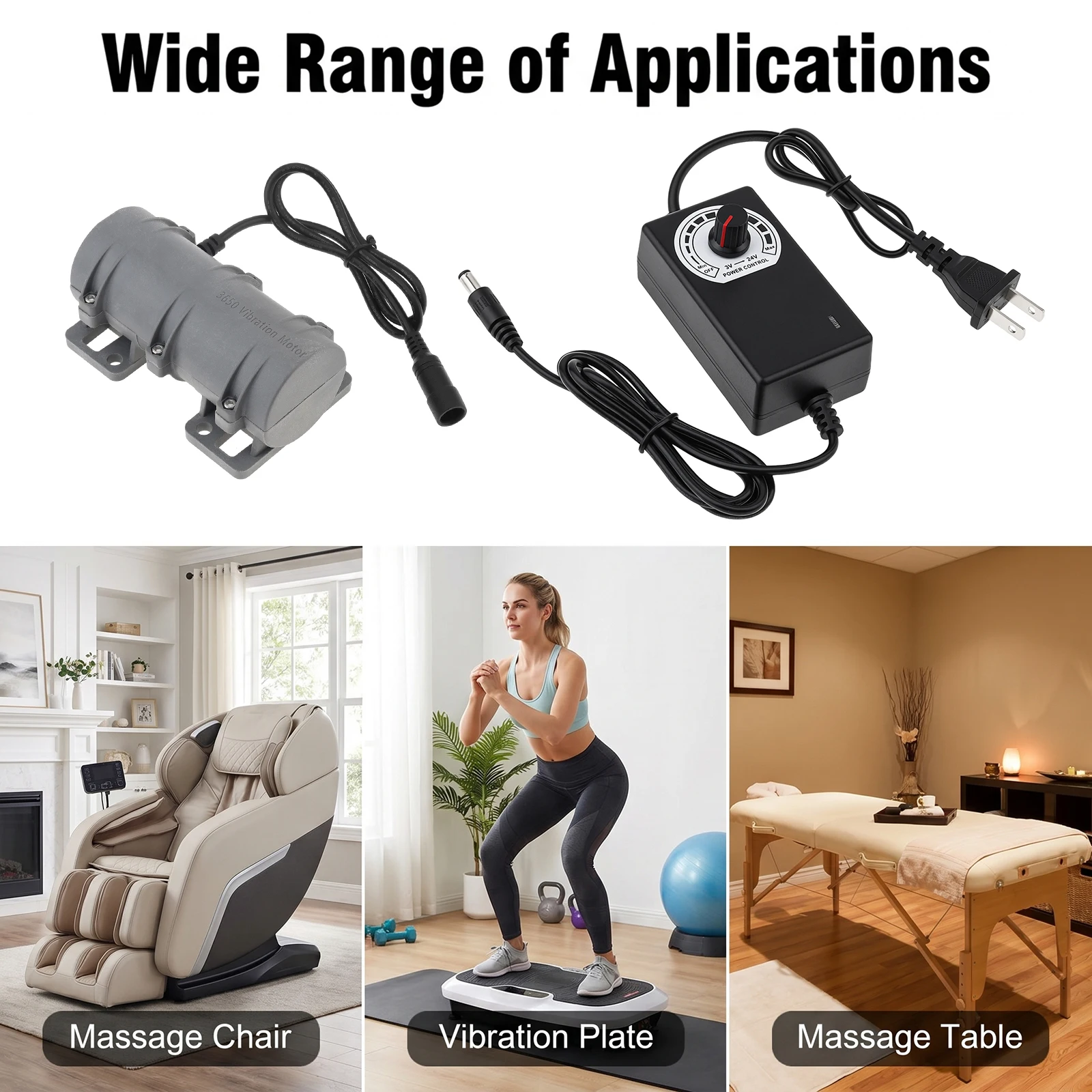 24V DC Vibration Motors 3800RPM Sieve Shaker Rotary Speed Vibration Motor for Massage Bed Vibration Chair with Speed Adapter