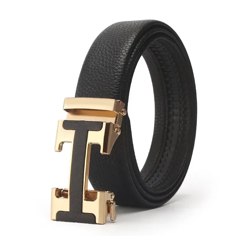 Pretina ligera de lujo para hombre, hebilla automática de aleación, correa de cuero, decoración de moda, pantalones vaqueros versátiles
