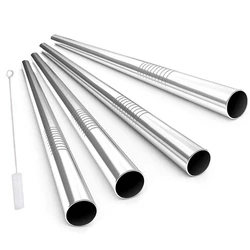 4pcs Stainless Steel Straws With Cleaning Brush Reusable Straw Drink Items Sodastream Bubble Tea Bar Accessories Drinking Metal