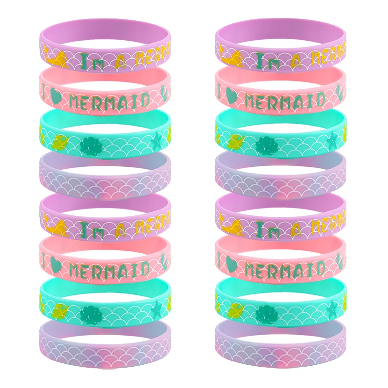 8/16pcs Cartoon Mermaid Silicone Wristband Bracelets Mermaid Theme Girls 1st Birthday Party Gifts Under The Sea Party Favors