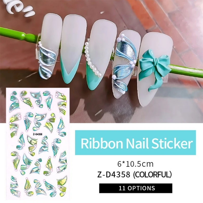 

1Pc/Ribbon Nail Sticker Decal,5D Adhesive Silk Nail Sticker,Embossed Ribbon Stripe Line Manicure 3D Nail Art Decorations