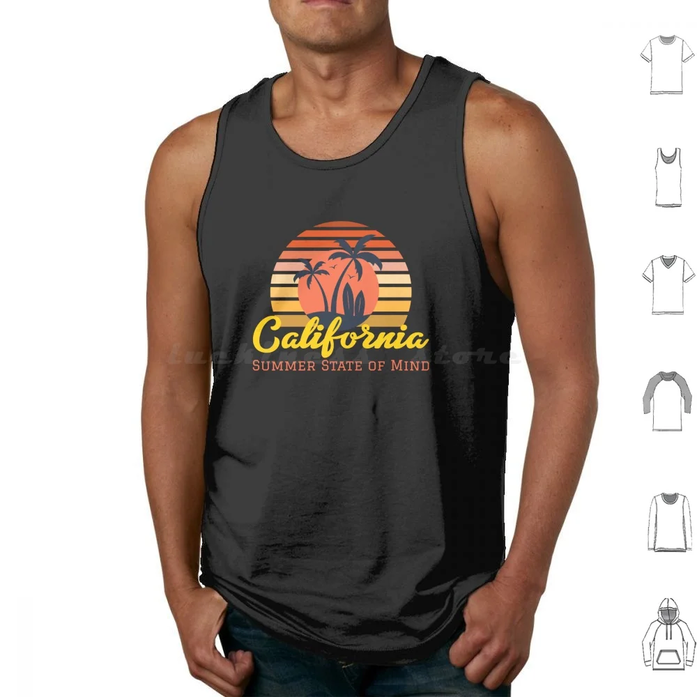 California Sumer State Of Mind Tank Tops Vest Sleeveless California Summer Vibes Palm Trees Surfing Beach Surfboards