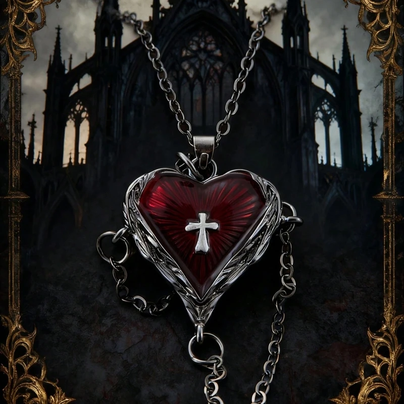 Collar gótico Vintage de viento oscuro, cadena de clavícula de amor, colgante de corazón de abrazo cruzado, collar para mujeres y hombres, joyería de fiesta de Hip Hop